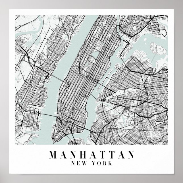 Manhattan New York Blue Water Street Map Poster (Front)