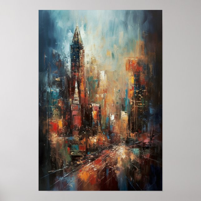 Manhattan New York City Abstract Oil Painting Poster (Front)