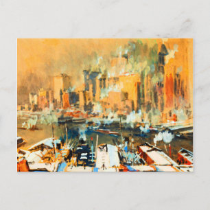 Manhattan New York City Harbour Vintage Skyline Holiday Postcard