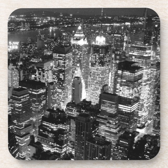 Manhattan New York City Night Black & White Coaster (Front)