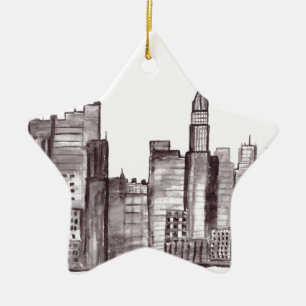 Manhattan New York city watercolor Ceramic Tree Decoration