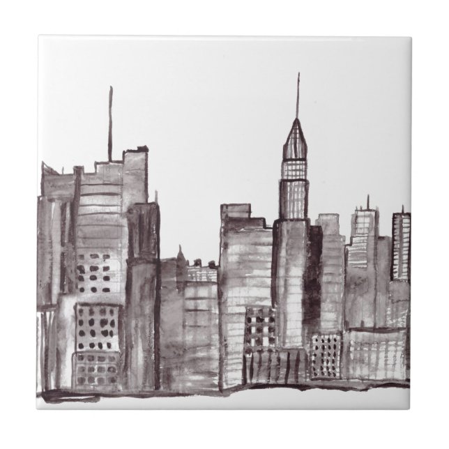 Manhattan New York city watercolor Tile (Front)