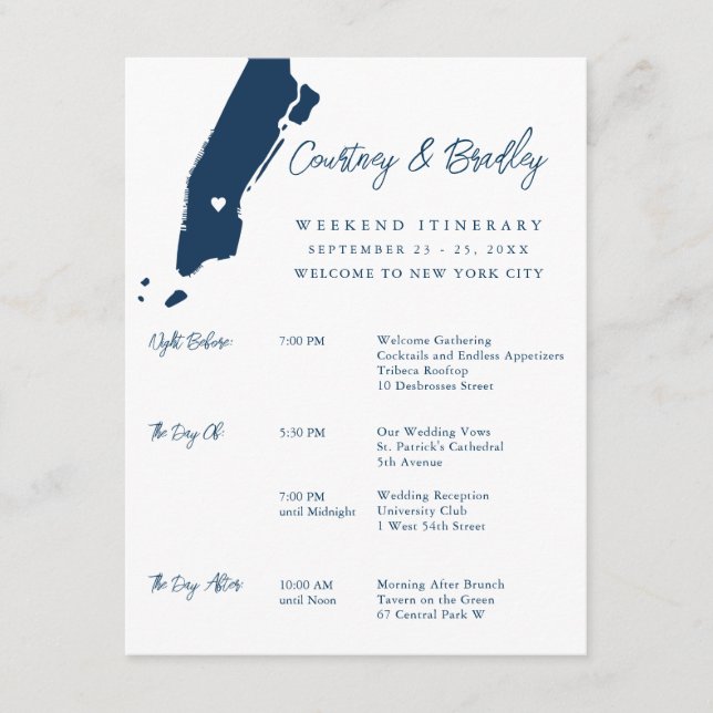 Manhattan New York City Weekend Itinerary Timeline Enclosure Card (Front)