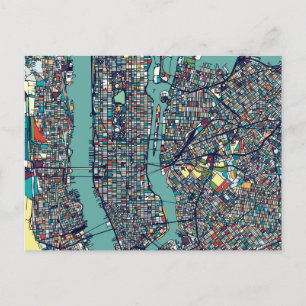 Manhattan New York Map Postcard