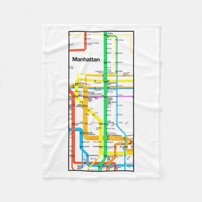 Manhattan New York Nyc Subway Map Retro Rail Trans Fleece Blanket (Front)