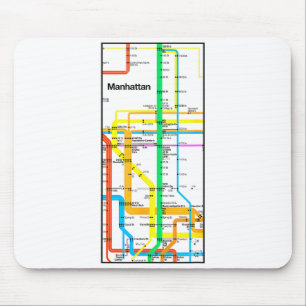 Manhattan New York Nyc Subway Map Retro Rail Trans Mouse Pad