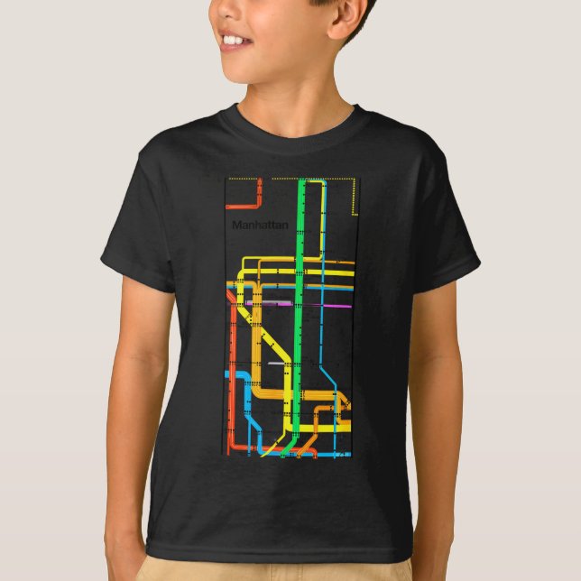 Manhattan New York Nyc Subway Map Retro Rail Trans T-Shirt (Front)
