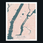 Manhattan New York Pink and Blue Cute Script Stree Poster<br><div class="desc">Manhattan New York Pink and Blue Cute Script Street Map</div>