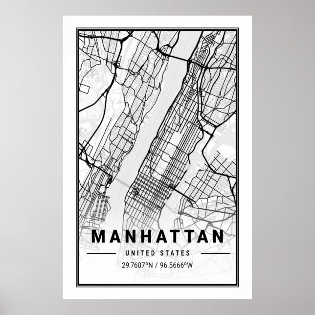 Manhattan New York USA Cities Travel City Map Poster (Front)