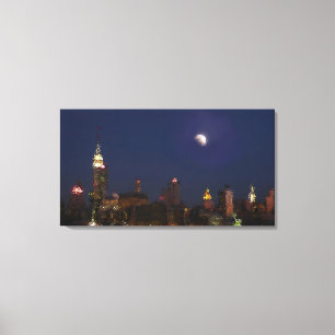 Manhattan Night Skyline Impressionist Canvas Print