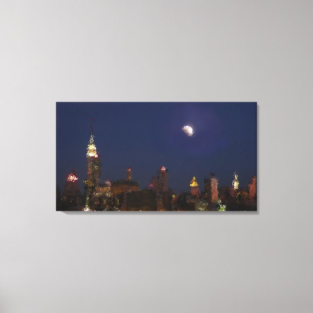 Manhattan Night Skyline Impressionist Canvas Print (Front)