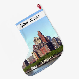 Manhattan NY - Manhattan Skyline on a Clear Day Large Christmas Stocking
