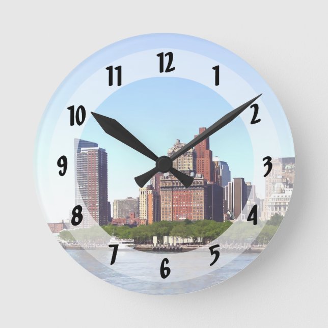 Manhattan NY - Manhattan Skyline on a Clear Day Round Clock (Front)