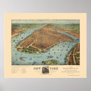 Manhattan, NY Panoramic Map - 1879 Poster