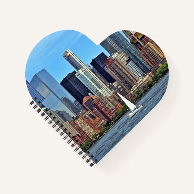Manhattan NY – Sailboat By Manhattan Skyline Notebook (Front)