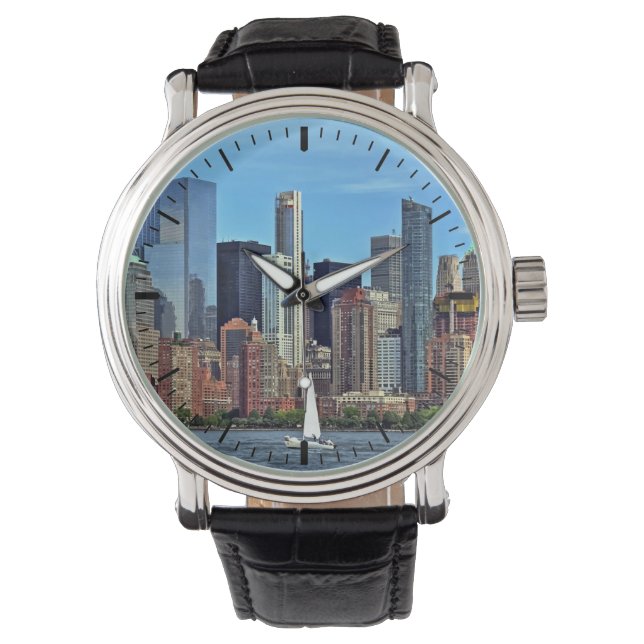Manhattan NY – Sailboat By Manhattan Skyline Watch (Front)
