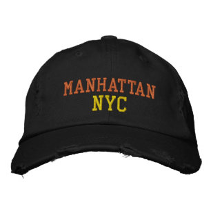 MANHATTAN NYC Orange Yellow Black Vintage Style Embroidered Hat