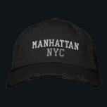 MANHATTAN NYC White Grey Black Vintage Style Embroidered Hat<br><div class="desc">BROOKLYN NYC White and Grey embroidery on Black distressed vintage style cotton hat. Embroidery is customisable to other colour choices by selecting the "Edit Design" tool button. Also available is the option to select choice of hat colour on the main item page.</div>