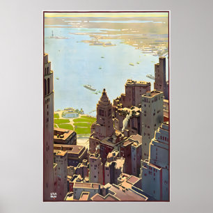Manhattan Print New York Art Vintage Travel Poste