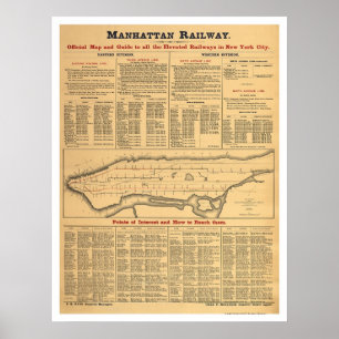 Manhattan Railway Railroad Map 1881 Poster