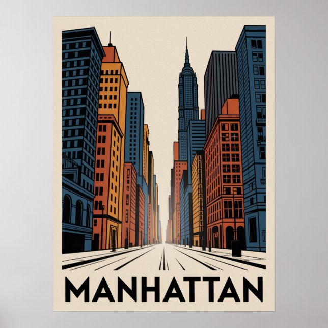 Manhattan Retro Avenue Skyline Poster (Front)