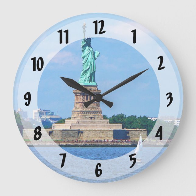Manhattan - Sailboat By Statue Of Liberty Large Clock (Front)