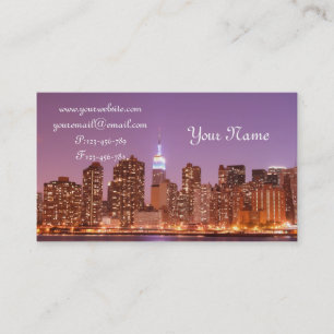 Manhattan Skyline at Night, New York City Business Card
