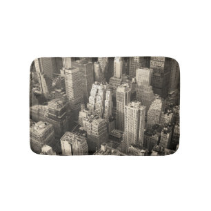 Manhattan skyline, black and white aerial. bath mat