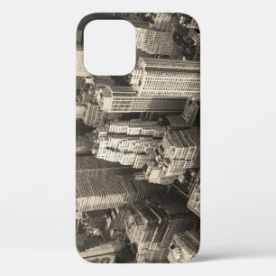 Manhattan skyline, black and white aerial. iPhone 12 case