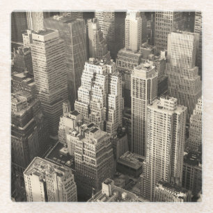Manhattan skyline, black and white aerial. glass coaster