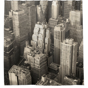 Manhattan skyline, black and white aerial. shower curtain
