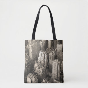 Manhattan skyline, black and white aerial. tote bag