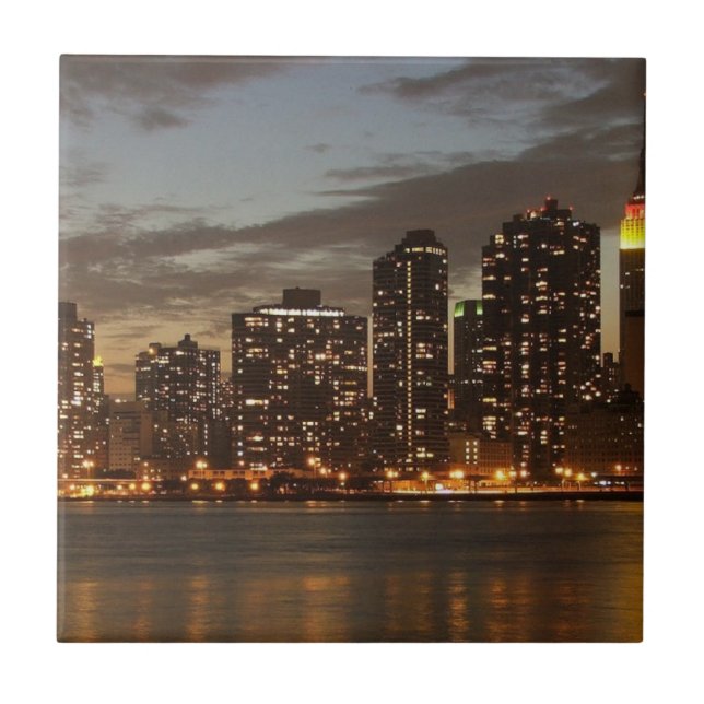 Manhattan Skyscrapers at Night Tile (Front)