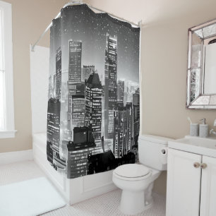 Manhattan Under the Stars in Black and White Shower Curtain