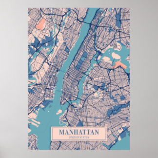 Manhattan - United States Breezy City Map  Poster