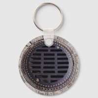 Manhole cover and cobblestone keychain