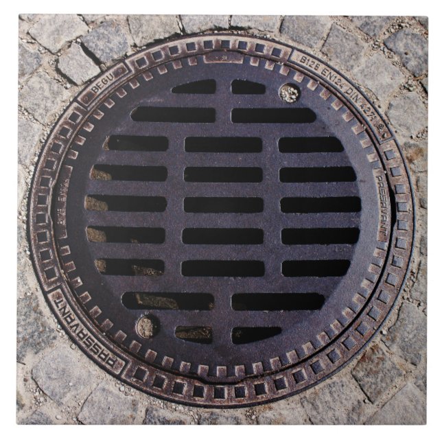 Manhole cover and cobblestone road ceramic tile (Front)