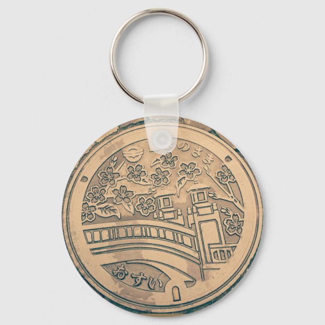 Manhole cover and cobblestone road keychain (Front)