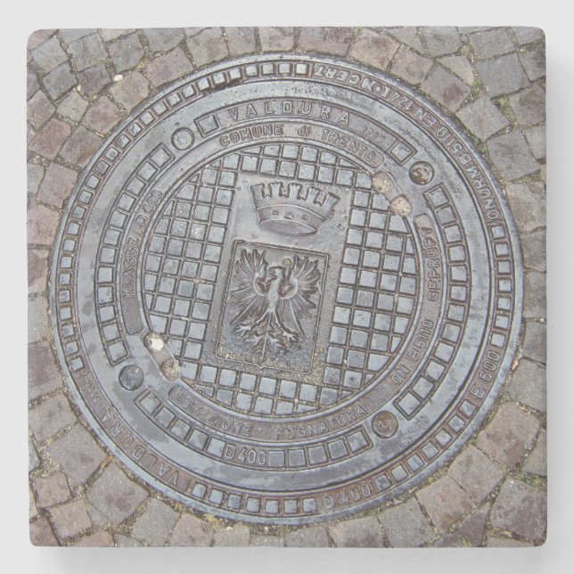 Manhole cover and cobblestone road stone coaster (Front)