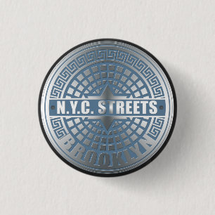 Manhole Cover Brooklyn Blue 3 Cm Round Badge