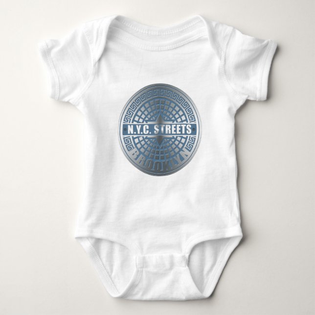 Manhole Cover Brooklyn Blue Baby Bodysuit (Front)