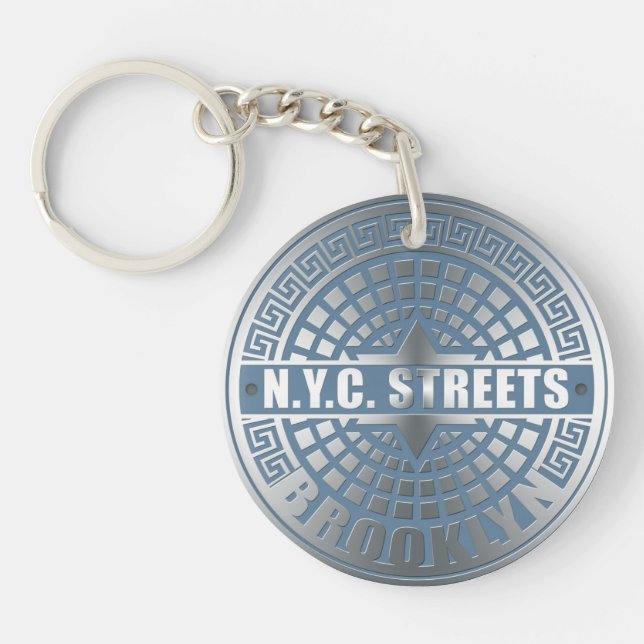 Manhole Cover Brooklyn Blue Key Ring (Front)