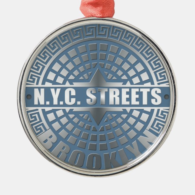 Manhole Cover Brooklyn Blue Metal Tree Decoration (Front)
