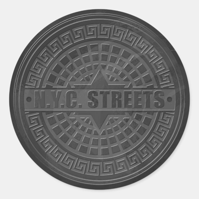 Manhole Covers Black Marble Classic Round Sticker (Front)
