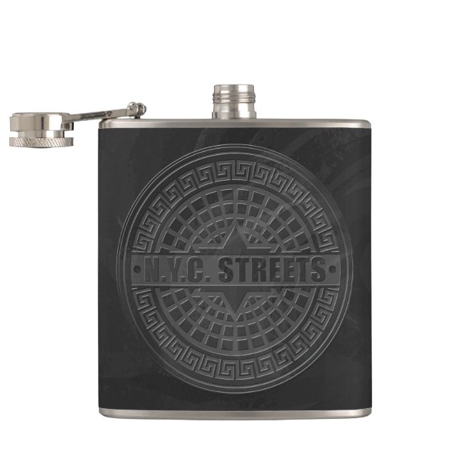 Manhole Covers Black Marble Hip Flask (Opened)