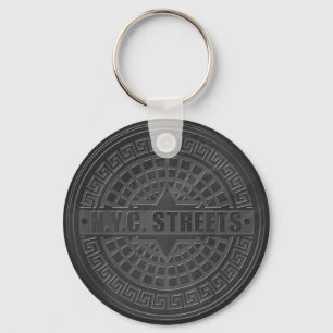 Manhole Covers Black Marble Key Ring