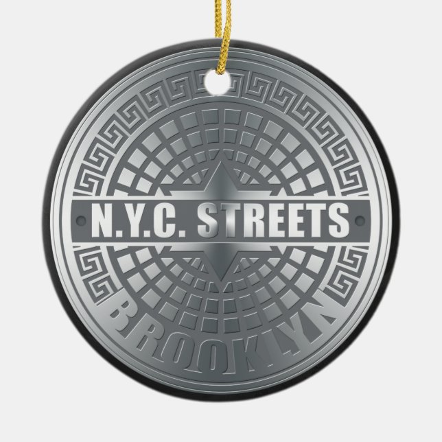 Manhole Covers Brooklyn Ceramic Tree Decoration (Front)