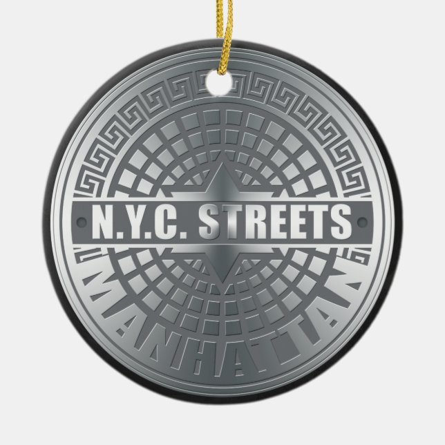 Manhole Covers Manhattan Ceramic Tree Decoration (Front)