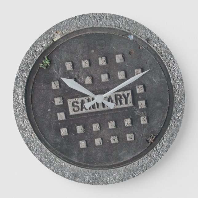 Manhole Sewer Cover Sanitation Fun Round Large Clock (Front)