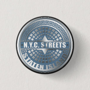 Manhole Staten Island Blue 3 Cm Round Badge
